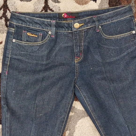 Pinkdice Dark Wash Denim Bootcut Jeans 90s Streetwear Bedazzled Pockets Sz 11 - Picture 3 of 9